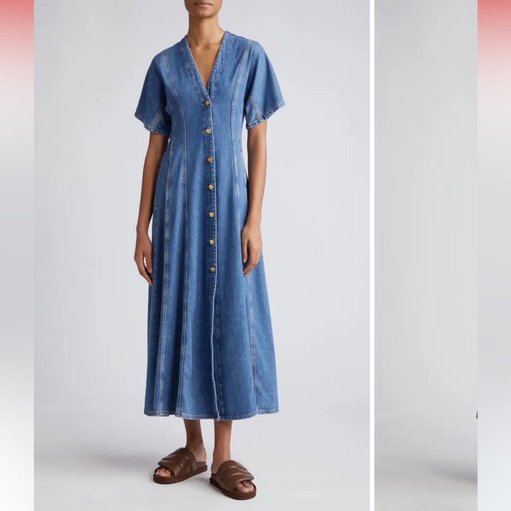 GANNI Future Button Front Organic Cotton Blend Denim Maxi Dress
